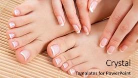  Presentation with healthy - Colorful PPT theme enhanced with healthy nails - care for beautiful woman legs backdrop and a coral colored foreground