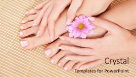  Presentation with integrated care pathways - Slide set featuring healthy nails - care for beautiful woman legs background and a lemonade colored foreground