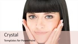  Presentation with close up of young girls - Beautiful PPT layouts featuring healthy nails - close-up beauty portrait of young backdrop and a  colored foreground