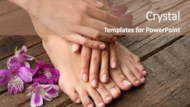  Presentation with feet - Slide set with healthy nails - female feet at spa pedicure background and a  colored foreground