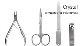  Presentation with nails manicure - Audience pleasing PPT theme consisting of healthy nails - tools of a manicure set backdrop and a white colored foreground