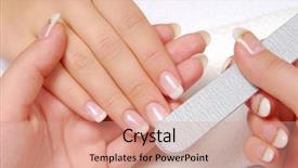  Presentation with nails manicure - PPT layouts consisting of healthy nails - woman is getting manicure background and a coral colored foreground
