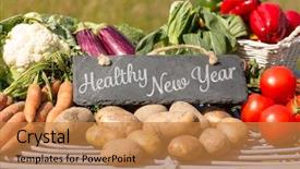  Presentation with new market - Cool new presentation theme with healthy new year against vegetables backdrop and a gold colored foreground