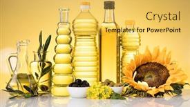  Presentation with olive oil bottle - Theme having healthy-oil-from-sunflower-olive background and a yellow colored foreground