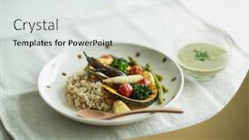  Presentation with brown rice - Audience pleasing presentation theme consisting of healthy-one-plate-dish backdrop and a white colored foreground