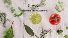  Presentation with organic coconut yogurt in wooden - Slides having healthy organic vegetable on wooden background and a light gray colored foreground