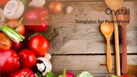  Presentation with organic cooking - PPT theme featuring healthy organic vegetables background and a coral colored foreground