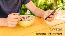  Presentation with social networks - Slides with healthy-outdoor-breakfast-porridge background and a yellow colored foreground