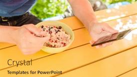  Presentation with social networks - Colorful theme enhanced with healthy-outdoor-breakfast-porridge backdrop and a yellow colored foreground