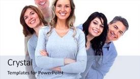  Presentation with group - Amazing presentation theme having healthy person - group of happy people isolated backdrop and a light blue colored foreground