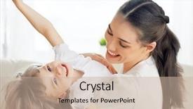  Presentation with dental mother and child - Beautiful slides featuring healthy person - happy mother holding her child backdrop and a soft green colored foreground