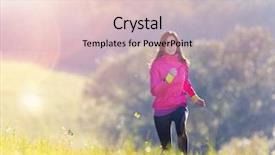  Presentation with health woman running female runner - Colorful presentation enhanced with healthy person - young woman running outdoors backdrop and a soft green colored foreground