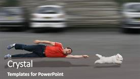  Presentation with leash - Slide deck consisting of disobedient dog running and dragging background and a gray colored foreground