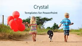  Presentation with helium - Colorful slide deck enhanced with preschool border - two blonde children walking along backdrop and a sky blue colored foreground