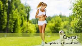 Presentation with dog park - PPT theme enhanced with power walking - young attractive sport girl running background and a yellow colored foreground