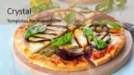  Presentation with red onion - Audience pleasing slide deck consisting of healthy pizza with grilled aubergine backdrop and a coral colored foreground