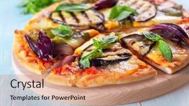  Presentation with red onion - Audience pleasing slide set consisting of healthy pizza with grilled aubergine backdrop and a coral colored foreground