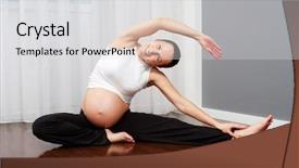  Presentation with healthy - Audience pleasing slides consisting of healthy pregnant woman doing gymnastic backdrop and a light gray colored foreground