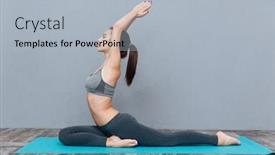  Presentation with yoga - Beautiful presentation theme featuring human figure - healthy pretty brunette is exercising backdrop and a light blue colored foreground