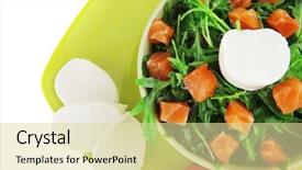  Presentation with green plate - Beautiful PPT theme featuring healthy product - fresh green salad with smoked backdrop and a  colored foreground