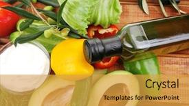  Presentation with leafy vegetables farm to table - PPT theme enhanced with healthy product - fresh raw vegetables served background and a  colored foreground