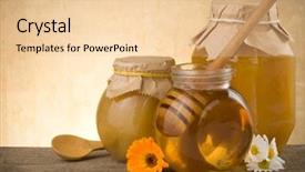  Presentation with honey - Amazing theme having healthy product - jar of honey and flowers backdrop and a lemonade colored foreground