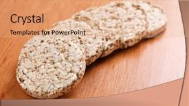  Presentation with corn - PPT layouts with rice flour - healthy puffed corn galettes background and a coral colored foreground