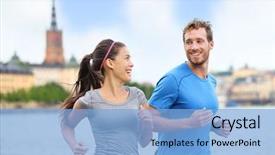  Presentation with city church - Slides enhanced with healthy runners running in stockholm background and a light blue colored foreground
