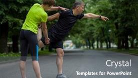  Presentation with team training - Cool new theme with healthy runners team warming up backdrop and a gray colored foreground