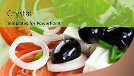  Presentation with feta cheese - Colorful PPT layouts enhanced with healthy salad with feta cheese tomatoes leek black olives chive and fresh basil greek salad home made food symbolic image concept for a tasty and healthy appetizer close up backdrop and a yellow colored foreground