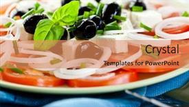  Presentation with appetizer - Beautiful PPT theme featuring healthy salad with feta cheese tomatoes leek black olives chive and fresh basil greek salad home made food symbolic image concept for a tasty and healthy appetizer close up backdrop and a coral colored foreground