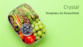  Presentation with healthy school lunch - Beautiful PPT theme featuring healthy-school-lunch-box backdrop and a soft green colored foreground