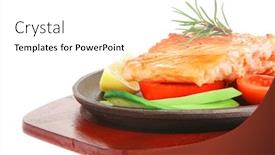  Presentation with white healthy food - Slide deck consisting of healthy sea food grilled salmon on iron pan over wooden plate with lemon avocado and tomatoes isolated on white background background and a white colored foreground