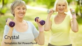  Presentation with healthy - Amazing PPT theme having healthy senior ladies keeping fit backdrop and a lemonade colored foreground