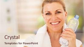  Presentation with health detox infused water - Cool new PPT layouts with healthy senior woman with exercise backdrop and a lemonade colored foreground