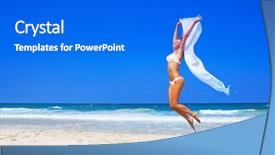  Presentation with girl running on the beach clouds - Audience pleasing PPT theme consisting of healthy sexy body in bikini backdrop and a gray colored foreground