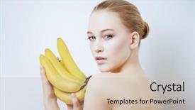  Presentation with cosmetics natural - Audience pleasing PPT theme consisting of healthy shiny skin holding banana backdrop and a soft green colored foreground