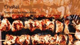  Presentation with bbq chicken - Cool new presentation with healthy shish kebab - grilled bbq chicken turkish meat on skewers over charcoal brazier outdoor backdrop and a red colored foreground