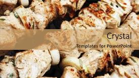  Presentation with charcoal - Presentation consisting of healthy shish kebab - ready grill barbecue chicken turkish meat on skewers over charcoal brazier outdoor background and a coral colored foreground