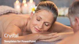  Presentation with senior spa - Amazing PPT theme having healthy skin - senior woman resting at spa backdrop and a coral colored foreground