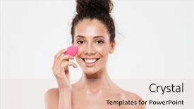  Presentation with beauty cosmetic - Theme consisting of healthy skin using cosmetic sponge background and a lemonade colored foreground