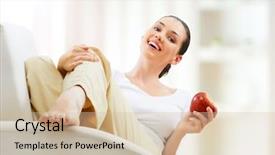  Presentation with swimming beautiful girl swims underwater - Cool new presentation design with healthy slim - beautiful girl eating apple backdrop and a  colored foreground