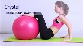  Presentation with gym ball - Colorful presentation enhanced with healthy slim - portrait of beautiful young woman backdrop and a sky blue colored foreground