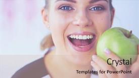  Presentation with green apple - Cool new presentation with healthy smiling woman with green backdrop and a soft green colored foreground