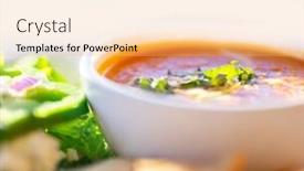  Presentation with healthy soup - Presentation featuring healthy soup and salad tomato soup and greek salad background and a yellow colored foreground