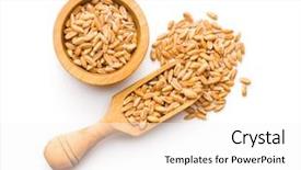  Presentation with grains - Slide set with healthy spelt grains in wooden background and a white colored foreground
