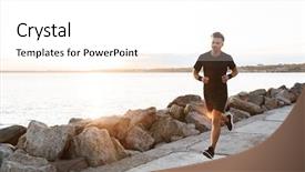  Presentation with healthy - Amazing theme having healthy sportsman jogging along seashore backdrop and a white colored foreground