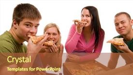  Presentation with healthy eating - Colorful presentation design enhanced with healthy student - friends having fun and eating backdrop and a red colored foreground