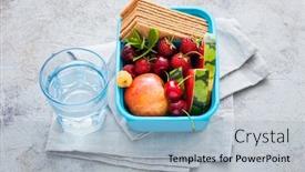  Presentation with healthy drink - PPT layouts having healthy-summer-lunch-box-food background and a light blue colored foreground