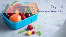  Presentation with lunch box - PPT theme with healthy-summer-lunch-box-food background and a sky blue colored foreground